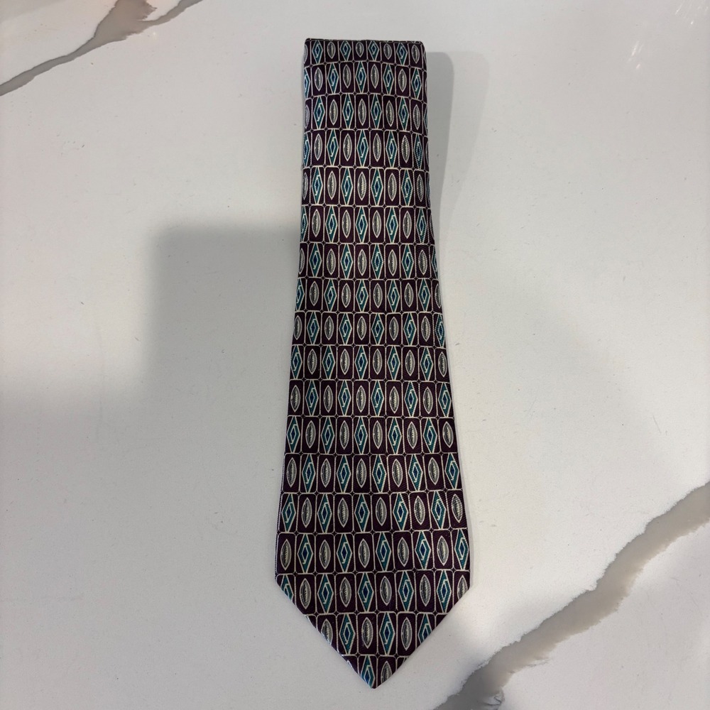 Fumagalli's‎ Purple Silk Geometric Diamond Tie Handmade in Spain Italian Design